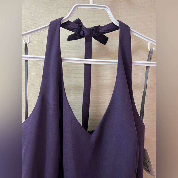 Vera Want White Elegant Purple Halter Maxi Dress or Gown with Side Slit Size 10 - Picture 2 of 12